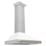 ZLINE 36 in. Autograph Edition in Fingerprint Resistant Stainless Steel Range Hood with White Matte Shell with Champagne Bronze Handle