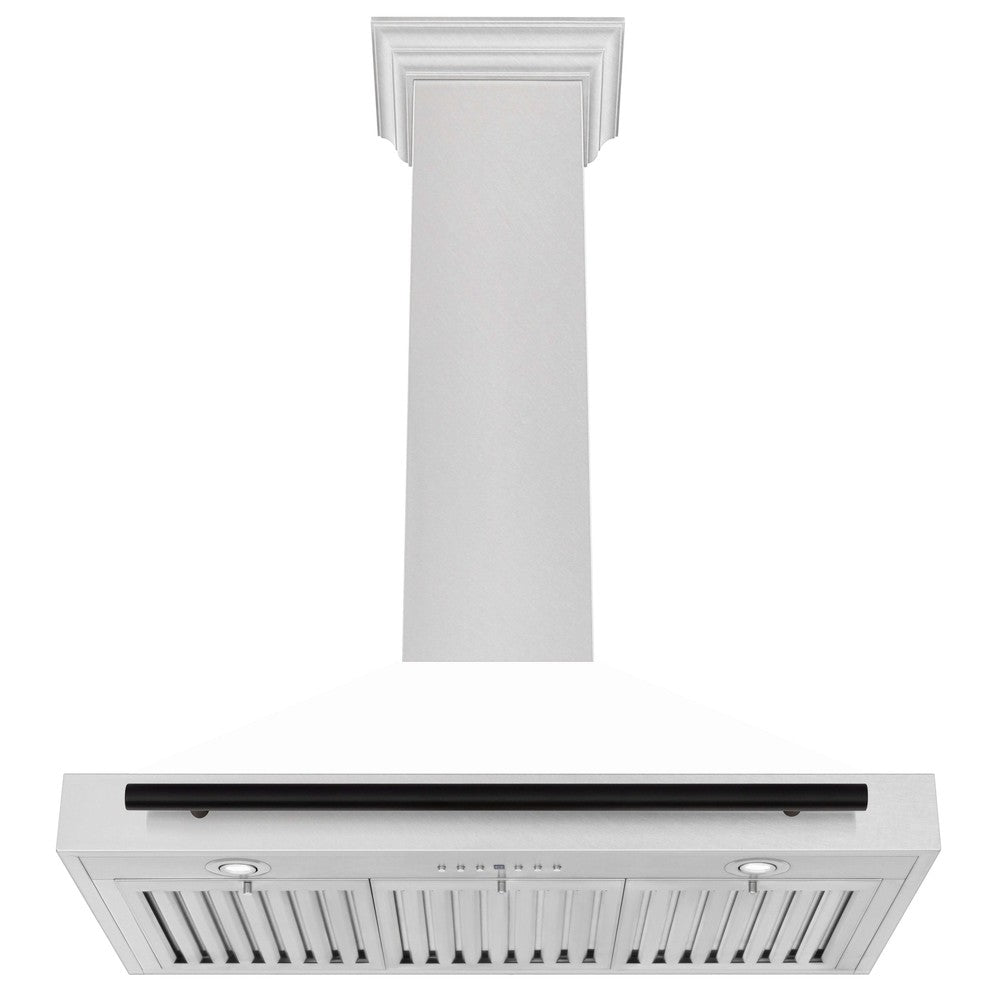 ZLINE Autograph Edition 36 in. Fingerprint Resistant Stainless Steel Range Hood with White Matte Shell and Accented Handle (KB4SNZ-WM36)