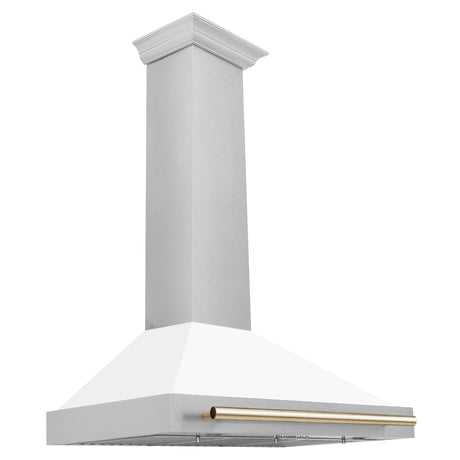ZLINE 36 in. Autograph Edition in Fingerprint Resistant Stainless Steel Range Hood with White Matte Shell with Gold Handle
