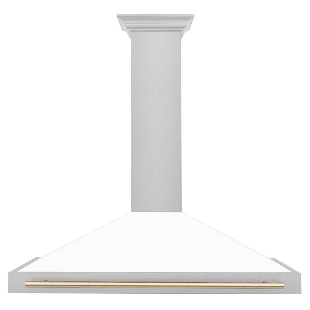 ZLINE Autograph Edition Convertible Fingerprint Resistant DuraSnow® Stainless Steel Range Hood with White Matte Shell and Polished Gold Handle (KB4SNZ-WM-G)