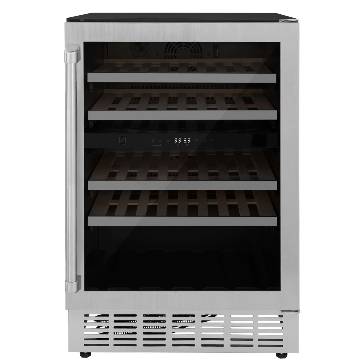 ZLINE 24 In. Monument Dual Zone 44-Bottle Wine Cooler in Stainless Steel with Wood Shelf (RWV-UD-24)-Wine Refrigeration-RWV-UD-24 ZLINE Kitchen and Bath