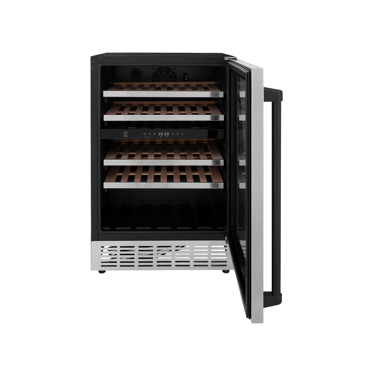 ZLINE Autograph Edition 24 in. Monument Dual Zone 44-Bottle Wine Cooler in Stainless Steel with Matte Black Accents (RWVZ-UD-24-MB)