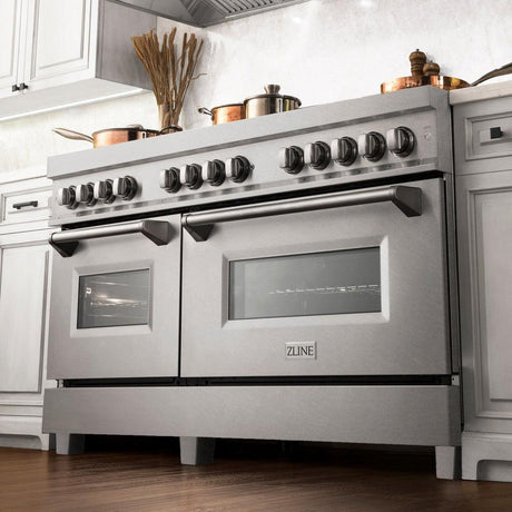 ZLINE 60 in. 7.4 cu. ft. Dual Fuel Range with Gas Stove and Electric Oven in Fingerprint Resistant Stainless Steel with Brass Burners (RAS-SN-BR-60)