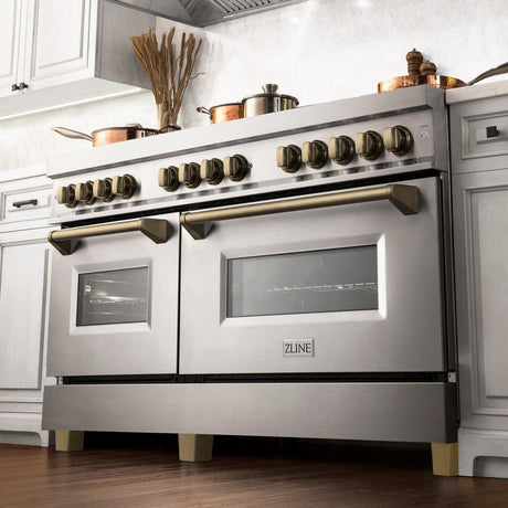 ZLINE Autograph Edition 60 in. 7.4 cu. ft. Dual Fuel Range with Gas Stove and Electric Oven in Stainless Steel with Champagne Bronze Accents (RAZ-60-CB)