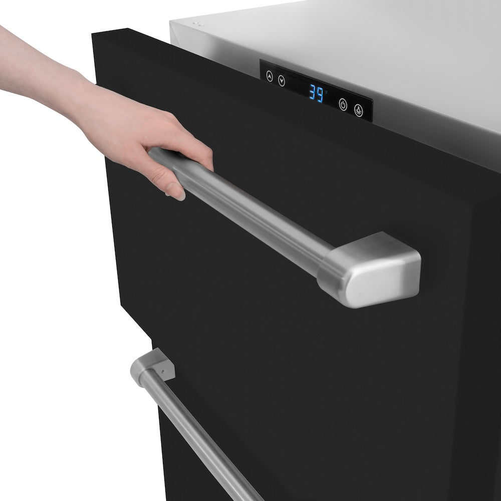 ZLINE 24 in. Touchstone 168 Can Outdoor-Rated Dual Refrigerator Drawer with Black Matte Doors (RDSO-BLM-24)