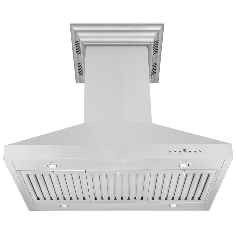 ZLINE Island Mount Range Hood in Stainless Steel with Built-in CrownSound Bluetooth Speakers (KL3iCRN-BT)