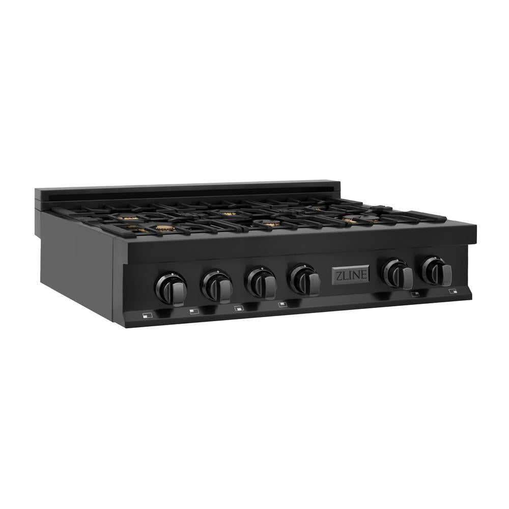ZLINE Kitchen Package with 36 in. Black Stainless Steel Rangetop, 36 in. Convertible Range Hood and Double Wall Oven (3KP-RTBRH36-AWD)