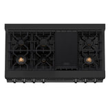 ZLINE 48 in. Porcelain Gas Stovetop in Black Stainless Steel with Brass Burners and Griddle (RTB-48)