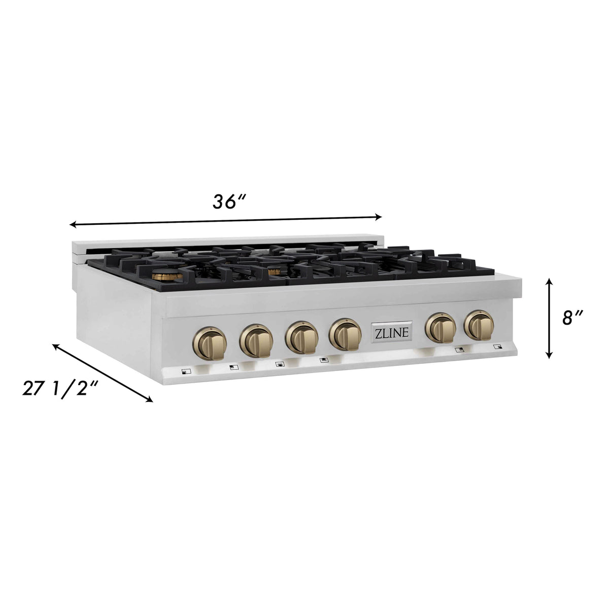 ZLINE Autograph Edition 36 in. Porcelain Rangetop with 6 Gas Burners in Stainless Steel with Champagne Bronze Accents (RTZ-36-CB)