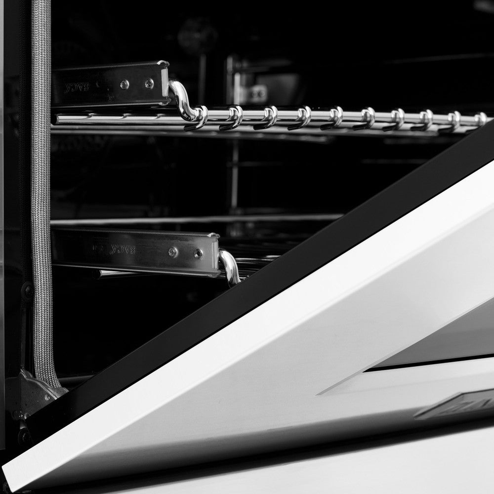 ZLINE 36 in. Kitchen Package with DuraSnow® Stainless Steel Dual Fuel Range with White Matte Door and Convertible Vent Range Hood (2KP-RASWMRH36)
