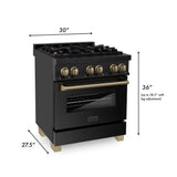 ZLINE Autograph Edition 30 in. Kitchen Package with Black Stainless Steel Dual Fuel Range and Range Hood with Champagne Bronze Accents (2AKP-RABRH30-CB)