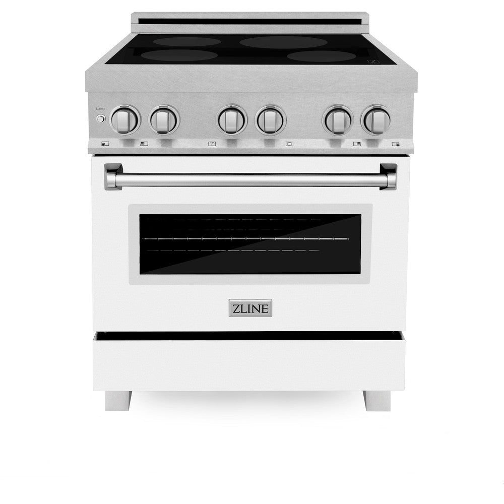 ZLINE 30 IN. 4.0 cu. ft. Induction Range in Fingerprint Resistant Stainless Steel with a 4 Element Stove, Electric Oven, and White Matte Door (RAINDS-WM-30)