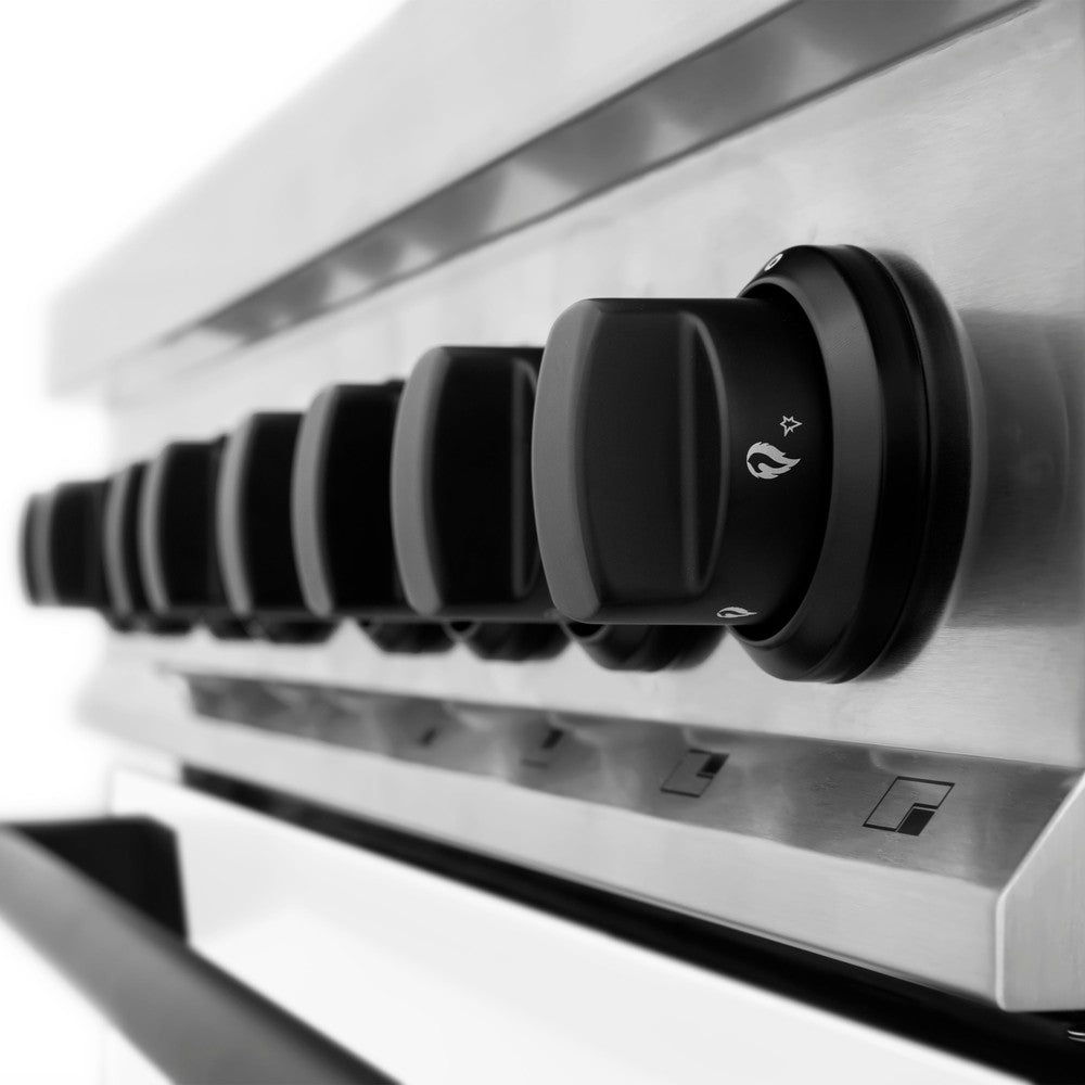 ZLINE Autograph Edition 36 in. 4.6 cu. ft. Legacy Dual Fuel Range with 6 Burner Gas Cooktop and Electric Convection Oven in Stainless Steel with White Matte Door and Matte Black Accents (RAZ-WM-36-MB)