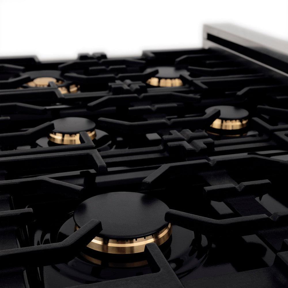ZLINE Autograph Edition 36 in. Porcelain Rangetop with 6 Gas Burners in Stainless Steel with Polished Gold Accents (RTZ-36-G)