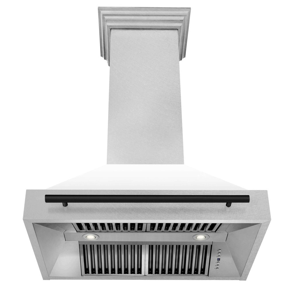 ZLINE Autograph Edition 36 in. Fingerprint Resistant Stainless Steel Range Hood with White Matte Shell and Handle (8654SNZ-WM36)