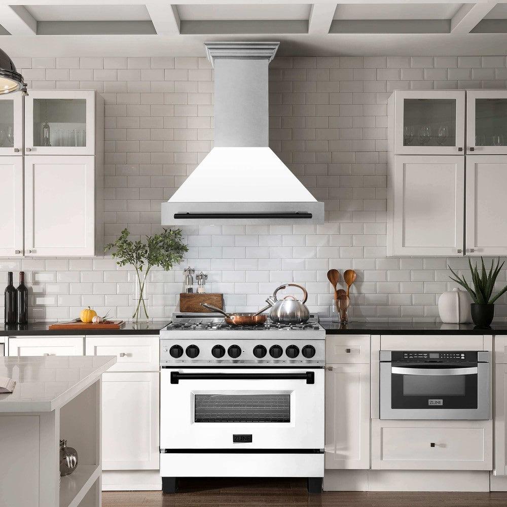 ZLINE Autograph Edition 36 in. Fingerprint Resistant Stainless Steel Range Hood with White Matte Shell and Handle (8654SNZ-WM36)