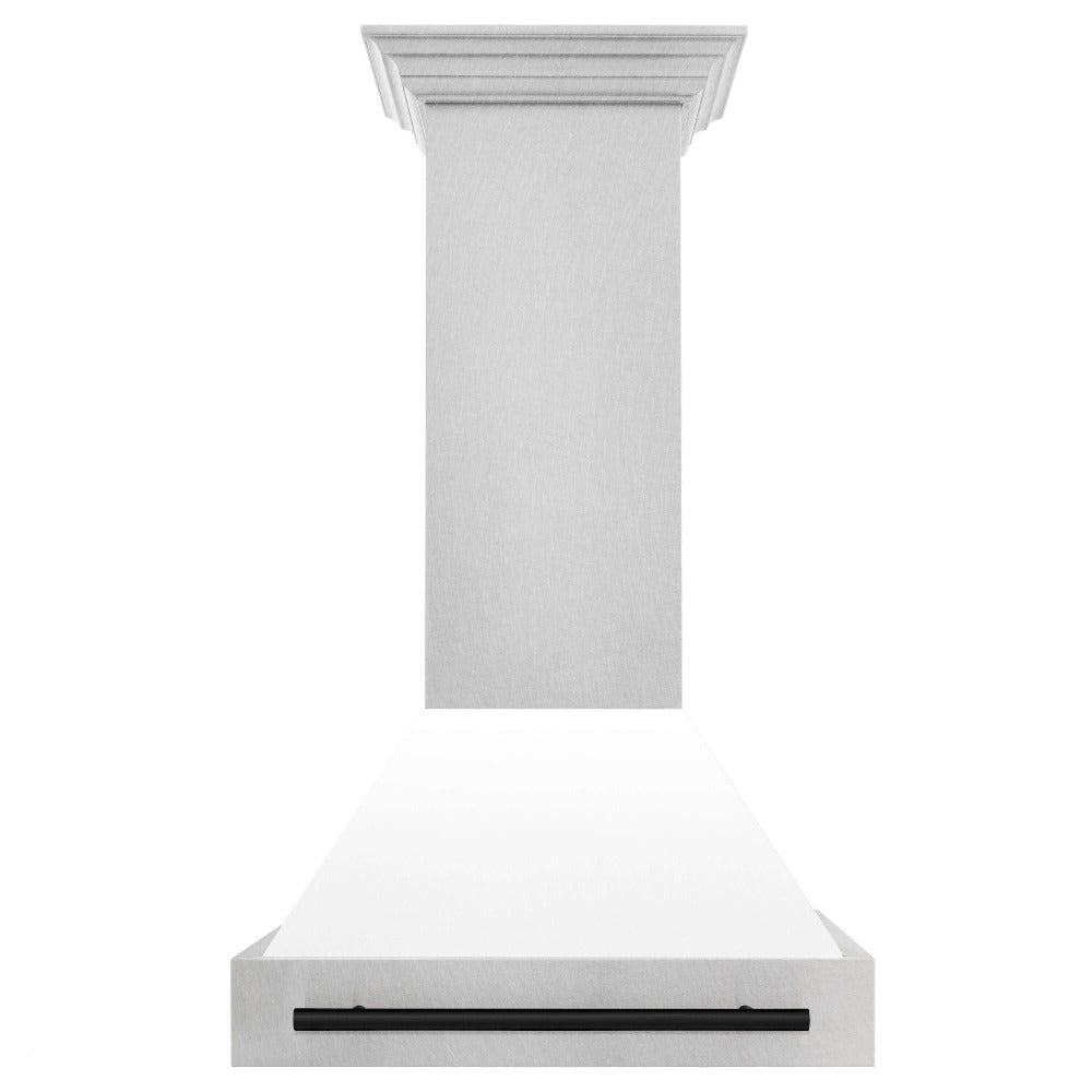 ZLINE Autograph Edition 30 in. Fingerprint Resistant Stainless Steel Range Hood with White Matte Shell and Handle (8654SNZ-WM30)