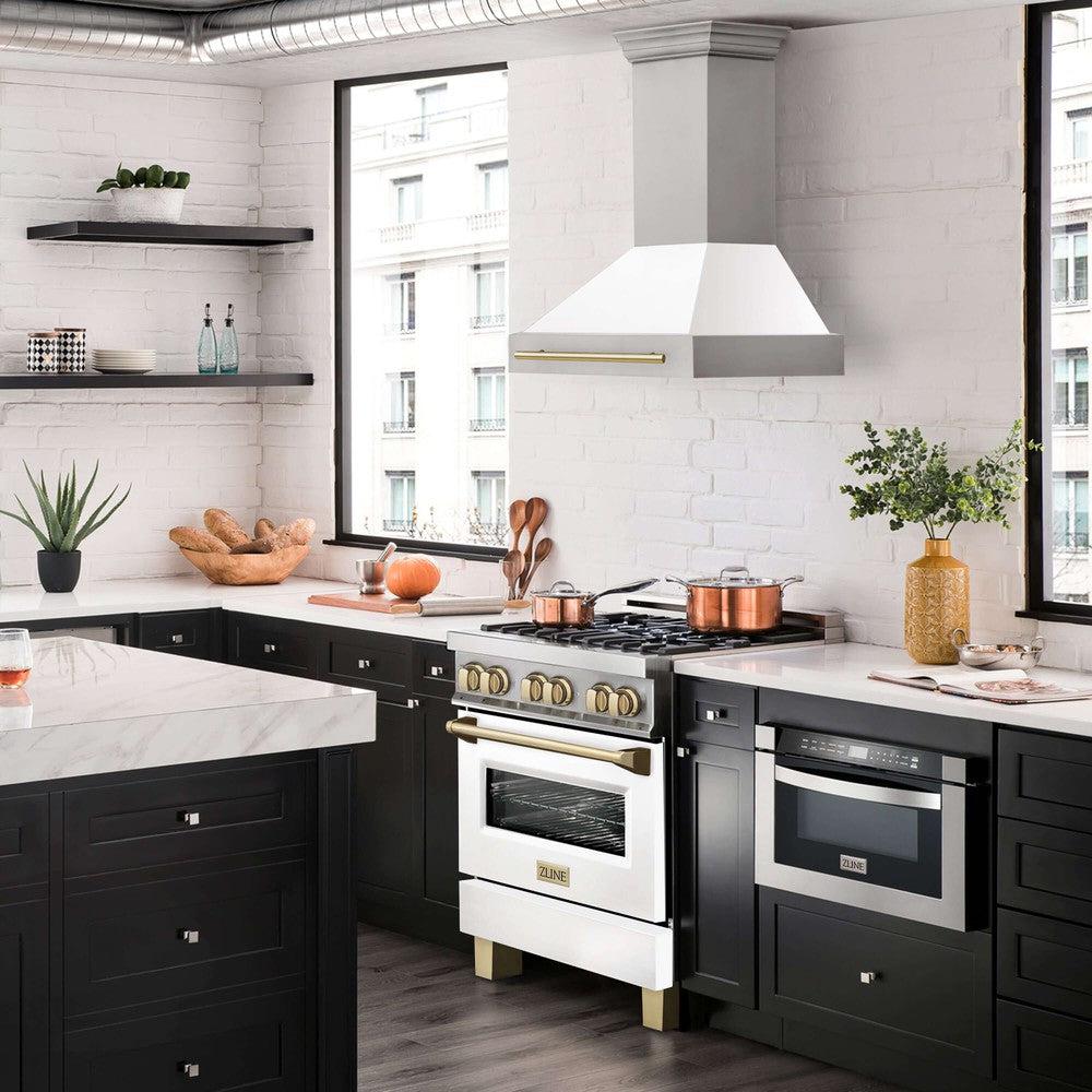 ZLINE Autograph Edition 30 in. Stainless Steel Range Hood with White Matte Shell and Accents (8654STZ-WM30)