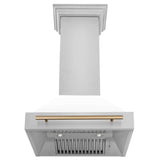 ZLINE Autograph Edition 30 in. Kitchen Package with Stainless Steel Dual Fuel Range with White Matte Door and Range Hood with Champagne Bronze Accents (2AKP-RAWMRH30-CB)