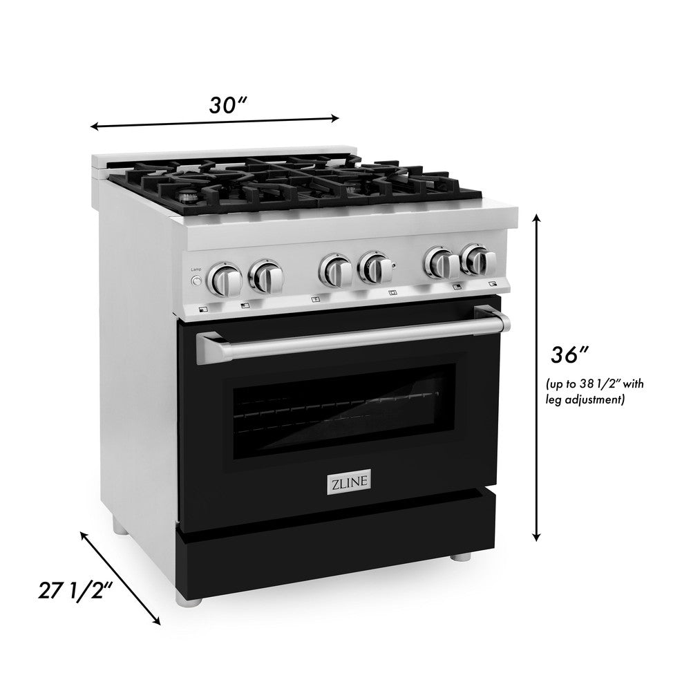 ZLINE 30 in. 4.0 cu. ft. Legacy Dual Fuel Range with 4 Burner Gas Cooktop and Electric Convection Oven in Stainless Steel and Black Matte Door (RA-BLM-30)