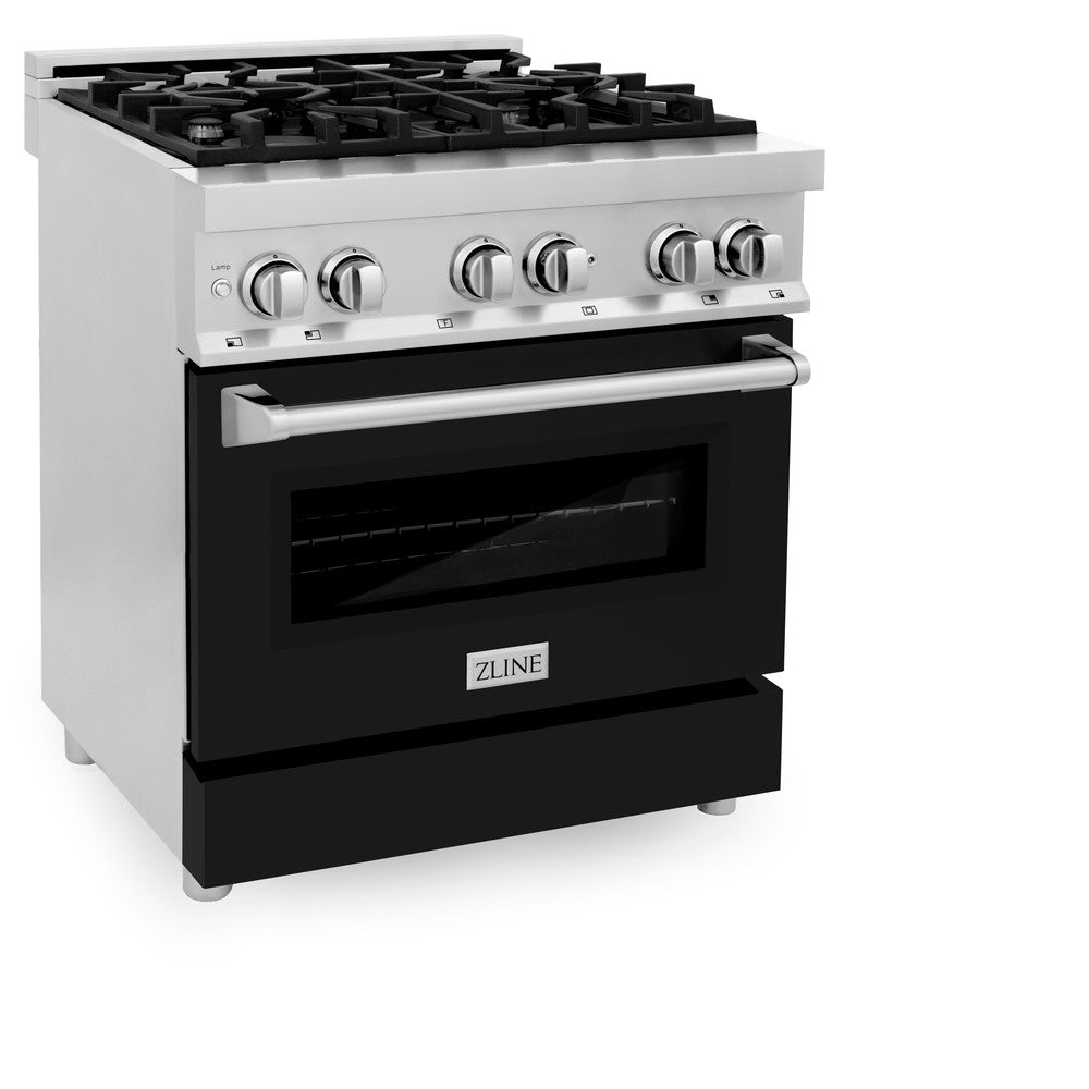 ZLINE 30 in. 4.0 cu. ft. Legacy Dual Fuel Range with 4 Burner Gas Cooktop and Electric Convection Oven in Stainless Steel and Black Matte Door (RA-BLM-30)