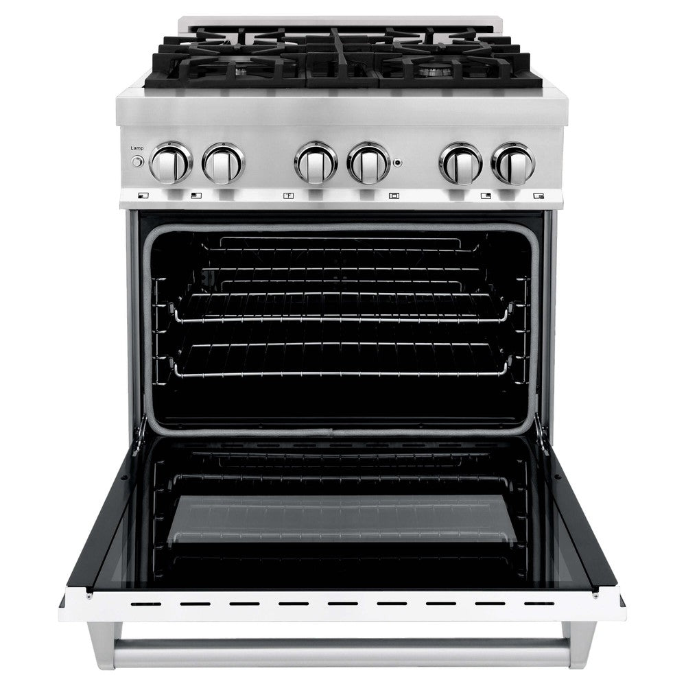 ZLINE 30 in. 4.0 cu. ft. Legacy Dual Fuel Range with 4 Burner Gas Cooktop and Electric Convection Oven in Stainless Steel and White Matte Door (RA-WM-30)