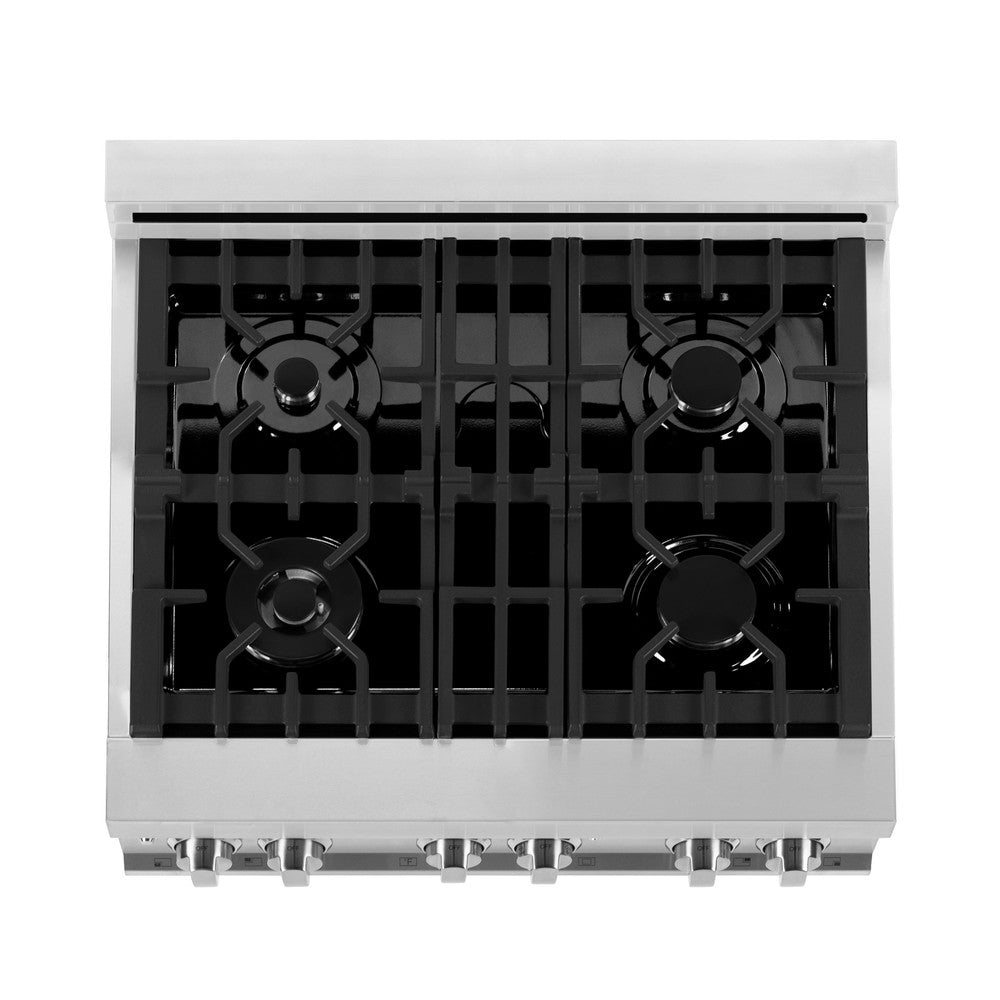 ZLINE 30 in. Kitchen Package with DuraSnow® Stainless Steel Dual Fuel Range with Red Matte Door and Convertible Vent Range Hood (2KP-RARMRH30)