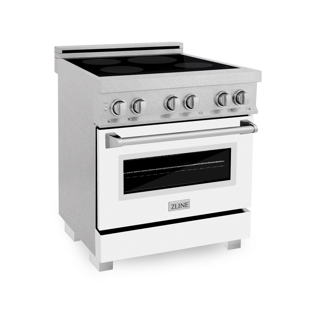 ZLINE 30 IN. 4.0 cu. ft. Induction Range in Fingerprint Resistant Stainless Steel with a 4 Element Stove, Electric Oven, and White Matte Door (RAINDS-WM-30)