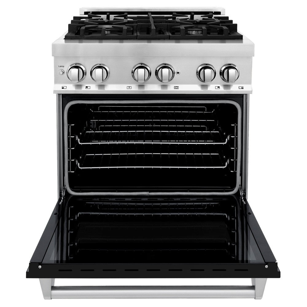 ZLINE 30 in. 4.0 cu. ft. Legacy Dual Fuel Range with 4 Burner Gas Cooktop and Electric Convection Oven in Stainless Steel and Black Matte Door (RA-BLM-30)