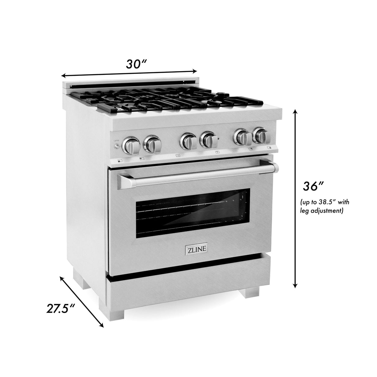 ZLINE 30 in. 4.0 cu. ft. Legacy Dual Fuel Range with 4 Burner Gas Cooktop and Electric Convection Oven in DuraSnow® Stainless Steel (RAS-SN-30)