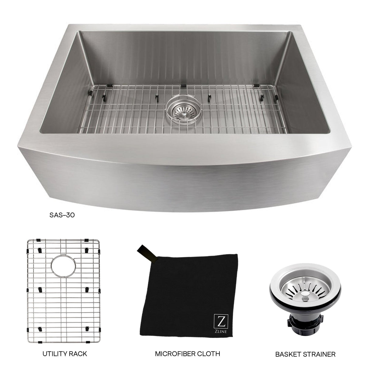 ZLINE 30 in. Zermatt Farmhouse Apron Mount Single Bowl Kitchen Sink with Bottom Grid (SAS-30)