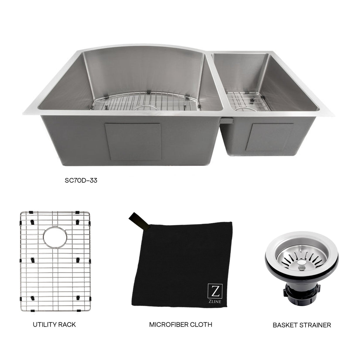 ZLINE 33 in. Cortina Undermount Double Bowl Kitchen Sink with Bottom Grid (SC70D-33)