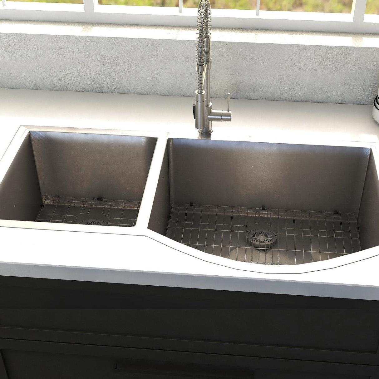 ZLINE 33 in. Cortina Undermount Double Bowl Kitchen Sink with Bottom Grid (SC70D-33)