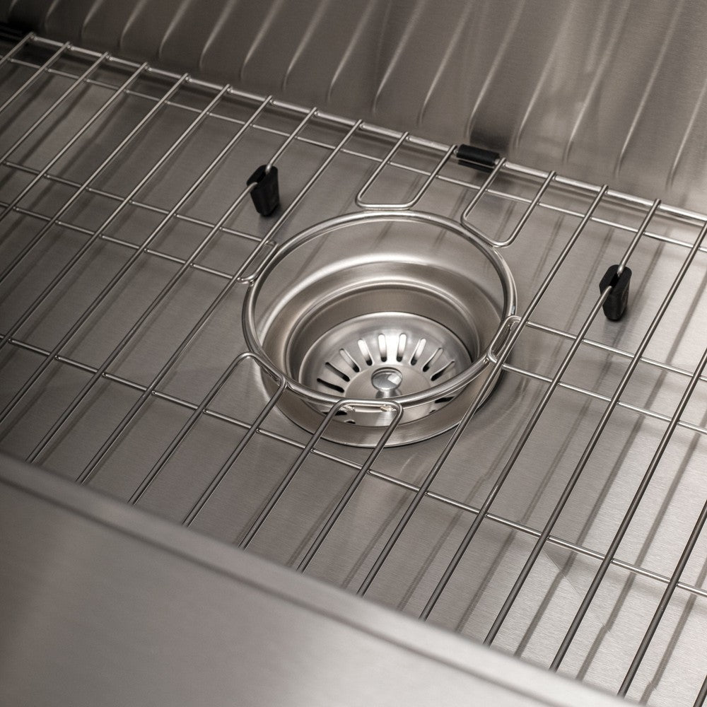 ZLINE Moritz 33 in. Farmhouse Apron Mount Single Bowl Scratch Resistant Stainless Steel Kitchen Sink with Bottom Grid and Accessories (SLSAP-33S)
