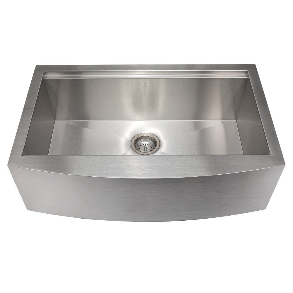ZLINE Moritz 33 in. Farmhouse Apron Mount Single Bowl Scratch Resistant Stainless Steel Kitchen Sink with Bottom Grid and Accessories (SLSAP-33S)