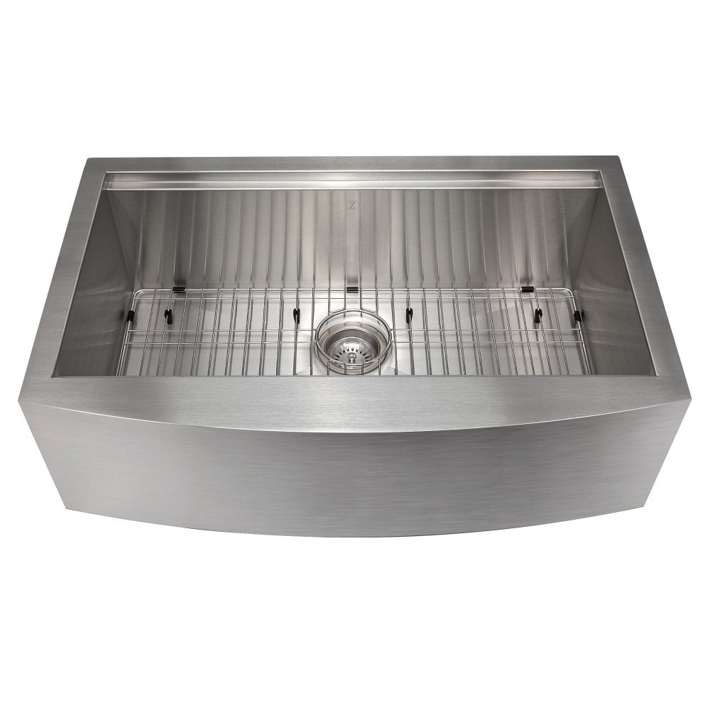 ZLINE Moritz 33 in. Farmhouse Apron Mount Single Bowl Scratch Resistant Stainless Steel Kitchen Sink with Bottom Grid and Accessories (SLSAP-33S)