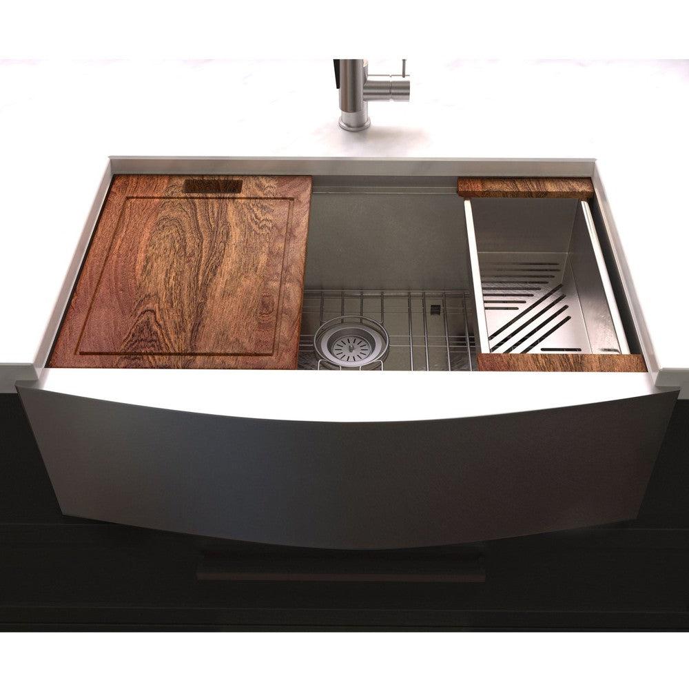 ZLINE Moritz 33 in. Farmhouse Apron Mount Single Bowl Scratch Resistant Stainless Steel Kitchen Sink with Bottom Grid and Accessories (SLSAP-33S)