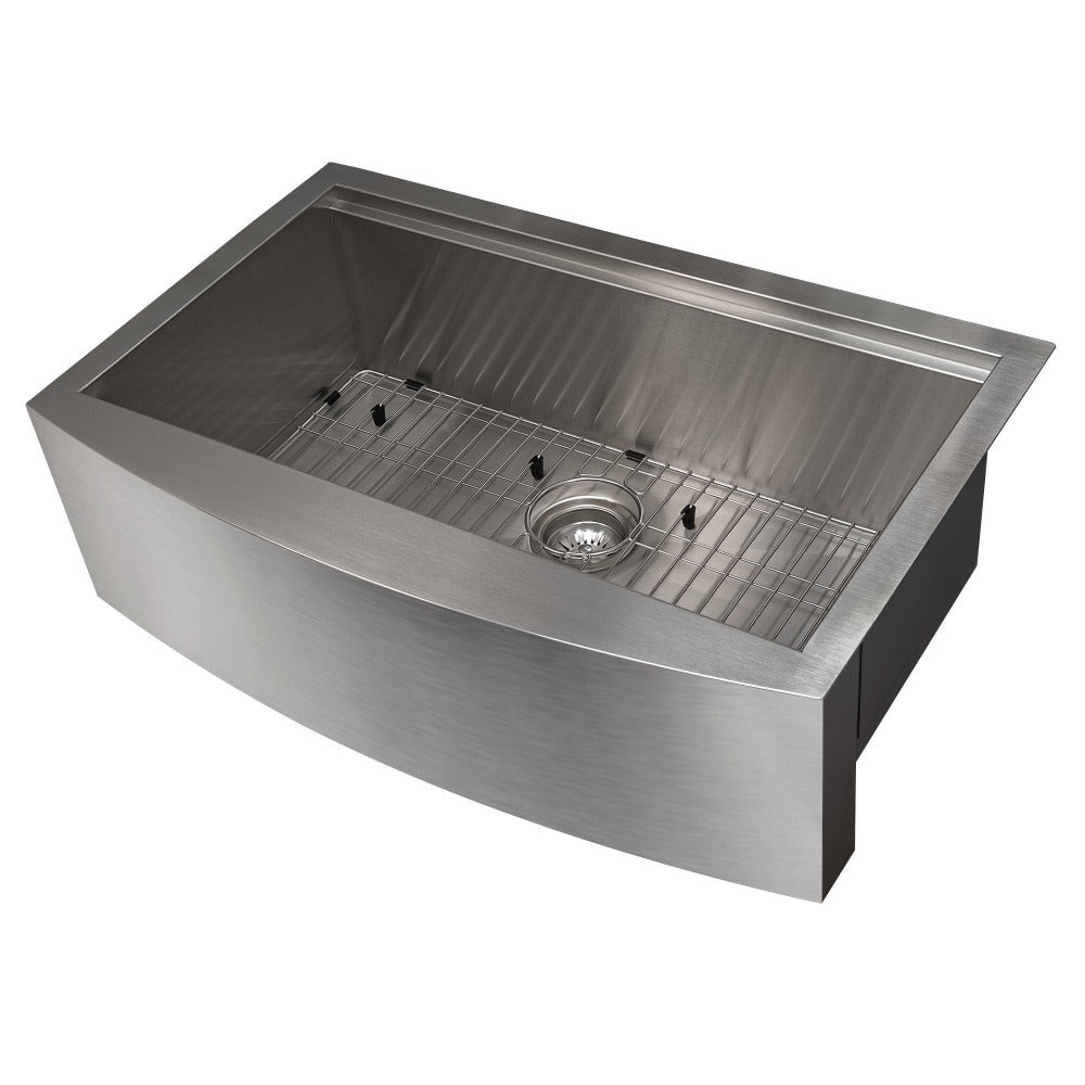 ZLINE Moritz 33 in. Farmhouse Apron Mount Single Bowl Scratch Resistant Stainless Steel Kitchen Sink with Bottom Grid and Accessories (SLSAP-33S)