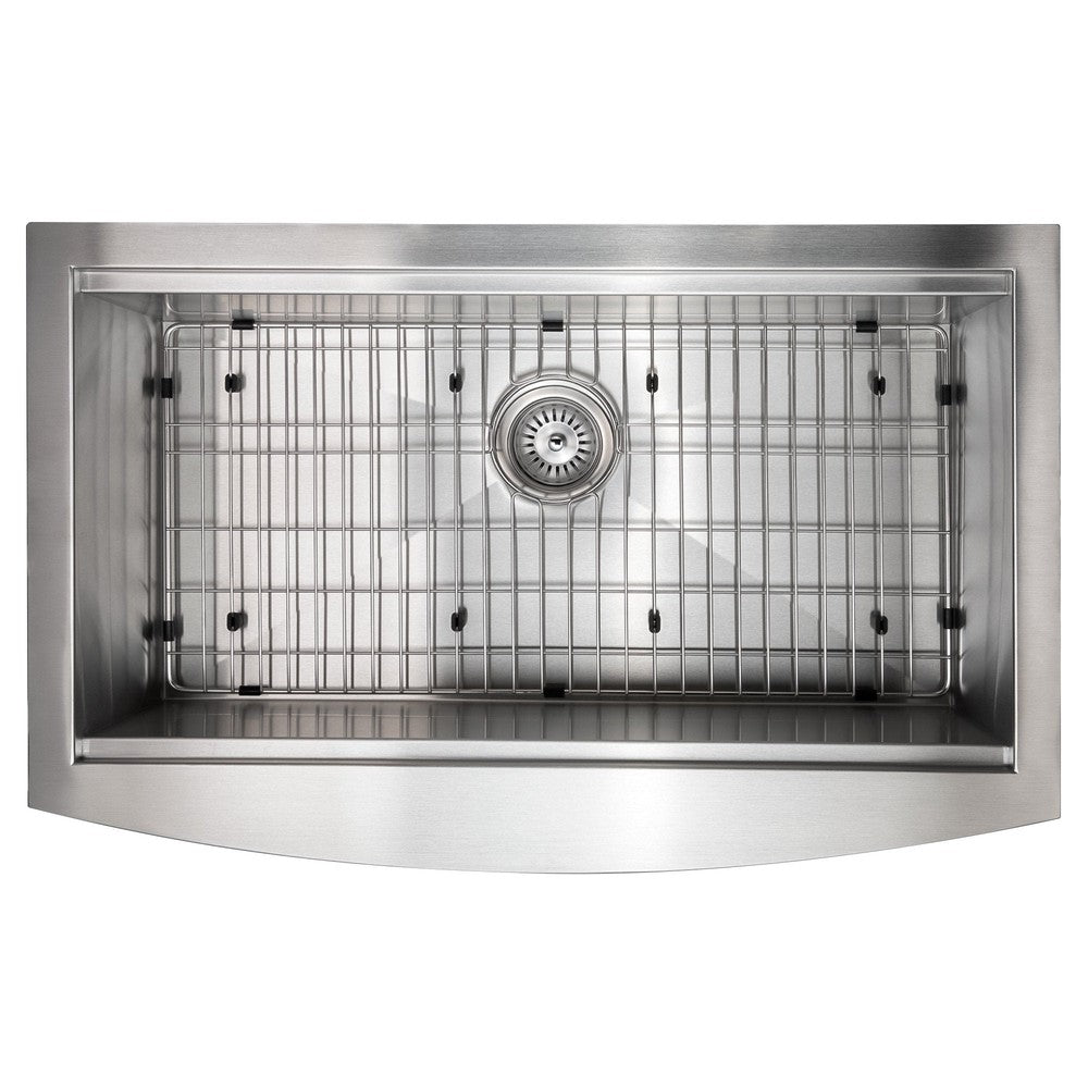 ZLINE Moritz 33 in. Farmhouse Apron Mount Single Bowl Scratch Resistant Stainless Steel Kitchen Sink with Bottom Grid and Accessories (SLSAP-33S)