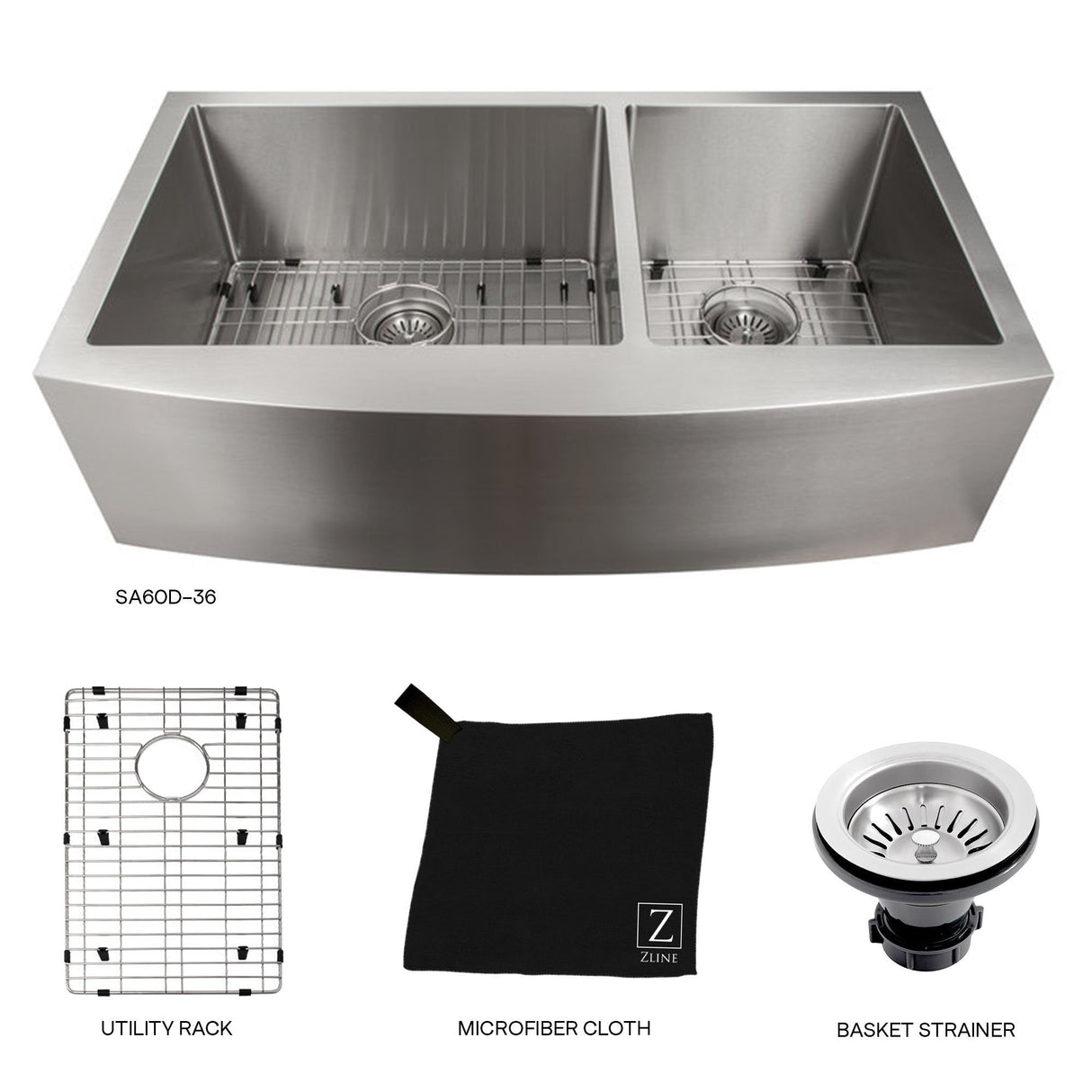 ZLINE 36 in. Courchevel Farmhouse Apron Mount Double Bowl Kitchen Sink with Bottom Grid (SA60D-36)
