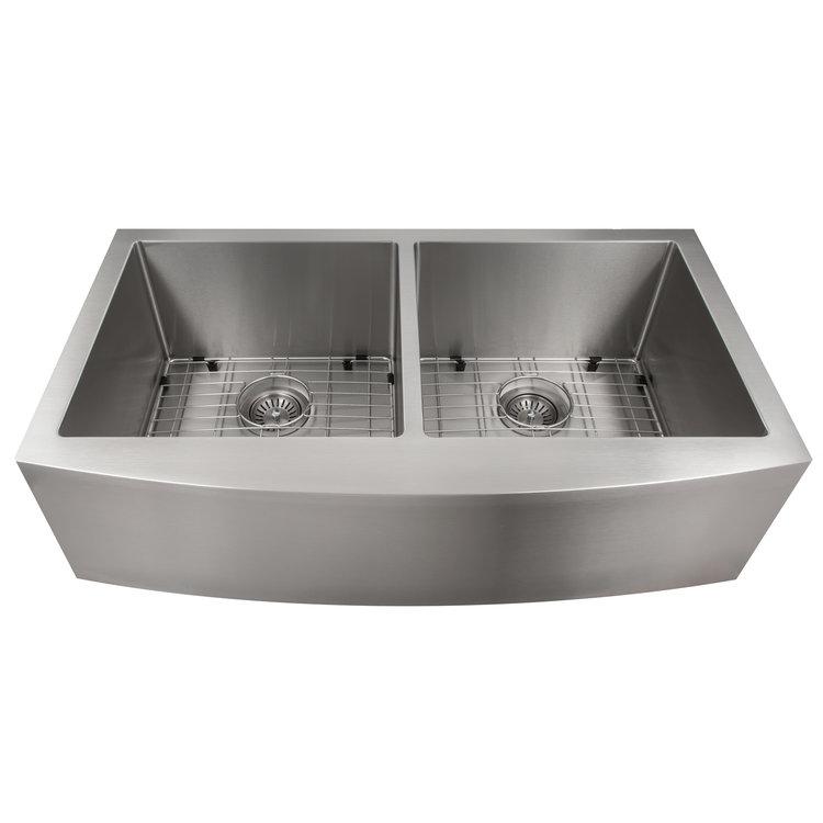 ZLINE 36 in. Niseko Farmhouse Apron Mount Double Bowl Kitchen Sink with Bottom Grid (SA50D-36)
