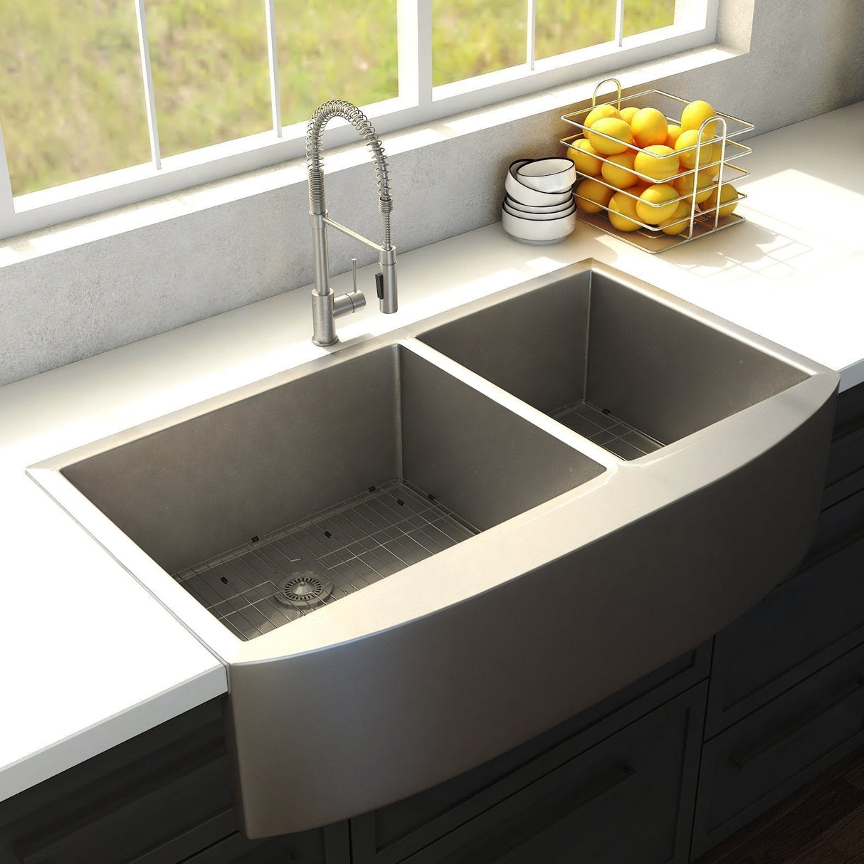 ZLINE 36 in. Niseko Farmhouse Apron Mount Double Bowl Kitchen Sink with Bottom Grid (SA50D-36)