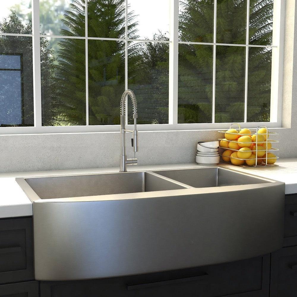 ZLINE 36 in. Niseko Farmhouse Apron Mount Double Bowl Kitchen Sink with Bottom Grid (SA50D-36)