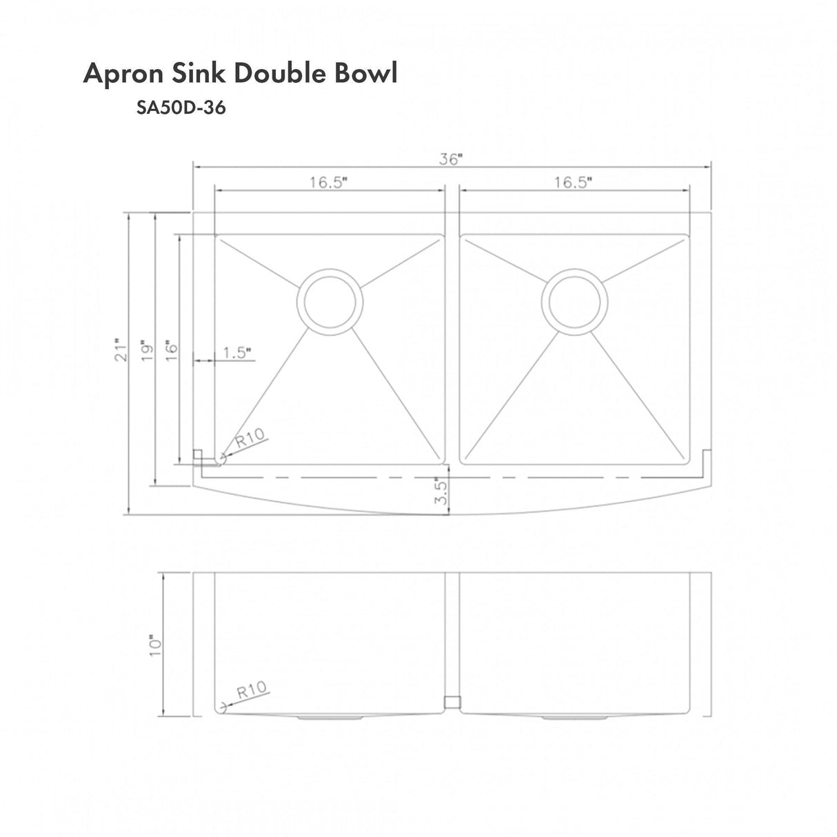 ZLINE 36 in. Niseko Farmhouse Apron Mount Double Bowl Kitchen Sink with Bottom Grid (SA50D-36)