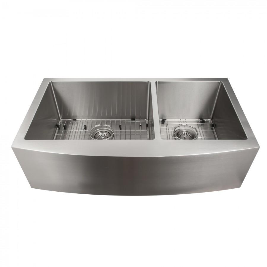 ZLINE 36 in. Courchevel Farmhouse Apron Mount Double Bowl Kitchen Sink with Bottom Grid (SA60D-36)
