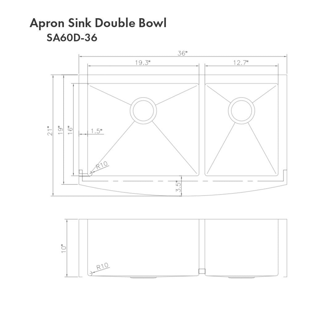 ZLINE 36 in. Courchevel Farmhouse Apron Mount Double Bowl Kitchen Sink with Bottom Grid (SA60D-36)