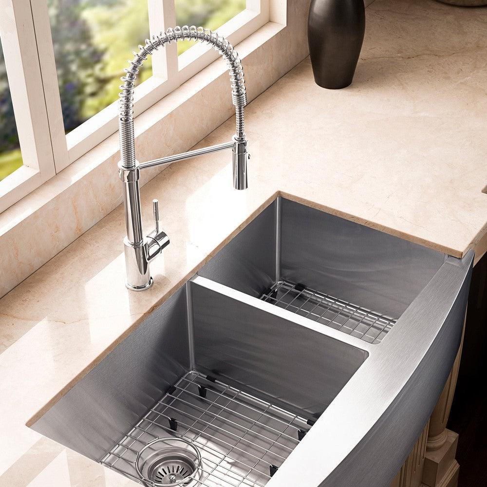 ZLINE 36 in. Courchevel Farmhouse Apron Mount Double Bowl Kitchen Sink with Bottom Grid (SA60D-36)