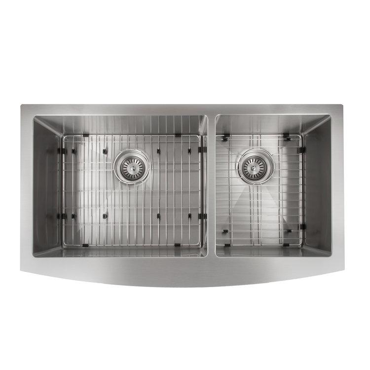 ZLINE 36 in. Courchevel Farmhouse Apron Mount Double Bowl Kitchen Sink with Bottom Grid (SA60D-36)