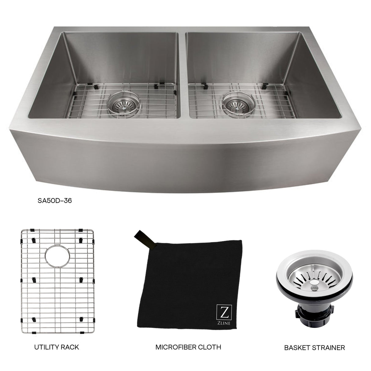 ZLINE 36 in. Niseko Farmhouse Apron Mount Double Bowl Kitchen Sink with Bottom Grid (SA50D-36)