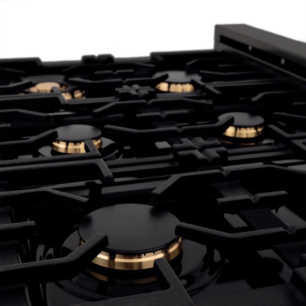 ZLINE Kitchen Package with 36 in. Black Stainless Steel Rangetop, 36 in. Convertible Range Hood and Double Wall Oven (3KP-RTBRH36-AWD)